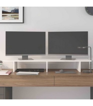 vidaXL Monitor Stand White 100x27x15 cm Solid Wood Pine — Size: 100 x 27 x 15 cm — V0672036110