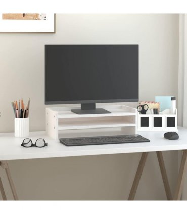 vidaXL Monitor Stand White 50x24x16 cm Solid Wood Pine — Size: 50 x 24 x 16 cm
