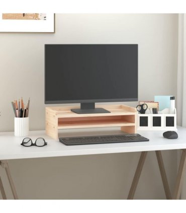 vidaXL Monitor Stand 50x24x16 cm Solid Wood Pine — Colour: natural, Size: 50 x 24 x 16 cm