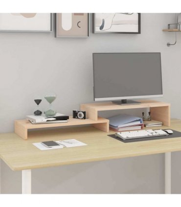 vidaXL Monitor Stand (52-101)x22x14 cm Solid Wood Pine — Colour: natural