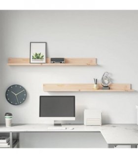 vidaXL Wall Shelves 2 pcs 110x11x9 cm Solid Wood Pine — Colour: natural, Size: 110 x 11 x 9 cm