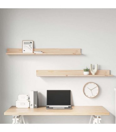 vidaXL Wall Shelves 2 pcs 110x11x9 cm Solid Wood Pine — Colour: natural, Size: 110 x 11 x 9 cm