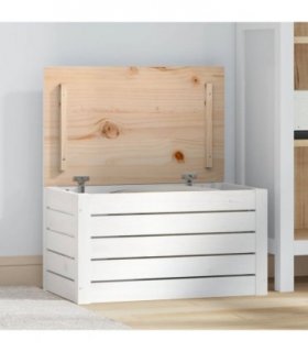 vidaXL Storage Box White 59.5x36.5x33 cm Solid Wood Pine