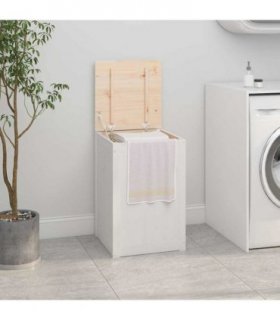 vidaXL Laundry Box White 44x44x66 cm Solid Wood Pine — Size: 44 x 44 x 66 cm