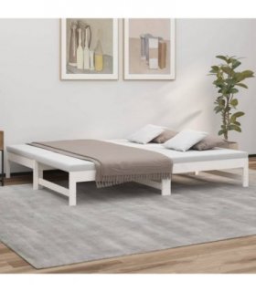 vidaXL Day Bed | White | Solid pine wood | Double | Extendable | Day Bed — Size: 195.5 x 148 x 30 cm