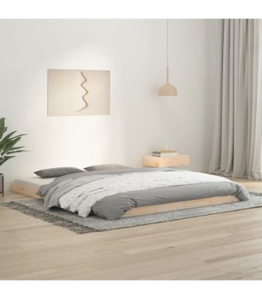 vidaXL Bed Frame | Natural pine | Solid pine wood and plywood | Standard Double — Size: 160 x 200 cm