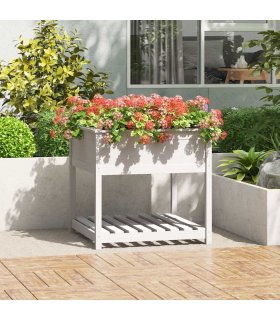 vidaXL Planter with Shelf White 82.5x82.5x81 cm Solid Wood Pine — Size: 82.5 x 82.5 x 81 cm