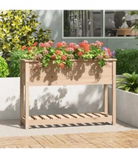 vidaXL Planter with Shelf 111.5x34.5x81 cm Solid Wood Pine — Colour: natural, Size: 111.5 x 34.5 x 81 cm