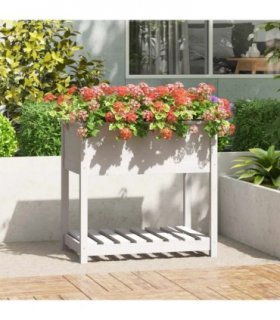 vidaXL Planter with Shelf White 82.5x54x81 cm Solid Wood Pine — Size: 82.5 x 54 x 81 cm