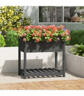 vidaXL Planter with Shelf Grey 82.5x54x81 cm Solid Wood Pine — Size: 82.5 x 54 x 81 cm