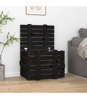 vidaXL Storage Box Black 58x40.5x42 cm Solid Wood Pine — Size: 58 x 40.5 x 42 cm