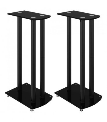 vidaXL Speaker Stands 2 pcs Black Tempered Glass 3 Pillars Design
