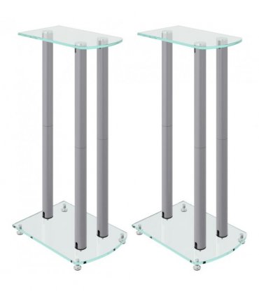 vidaXL Speaker Stands 2 pcs Silver Tempered Glass 3 Pillars Design