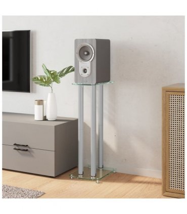 vidaXL Speaker Stands 2 pcs Silver Tempered Glass 3 Pillars Design