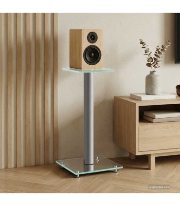vidaXL Speaker Stands 2 pcs Silver Tempered Glass 1 Pillar Design