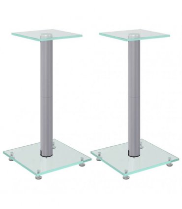 vidaXL Speaker Stands 2 pcs Silver Tempered Glass 1 Pillar Design