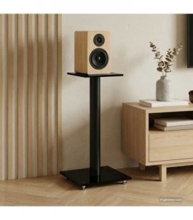 vidaXL Speaker Stands 2 pcs Black Tempered Glass 1 Pillar Design
