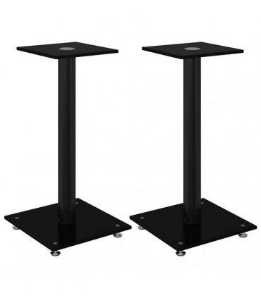 vidaXL Speaker Stands 2 pcs Black Tempered Glass 1 Pillar Design