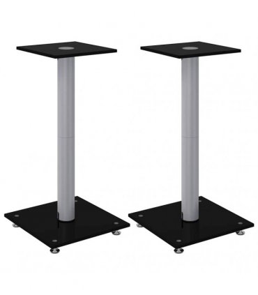 vidaXL Speaker Stands 2 pcs Black&Silver Tempered Glass 1 Pillar Design — Colour: black and silver