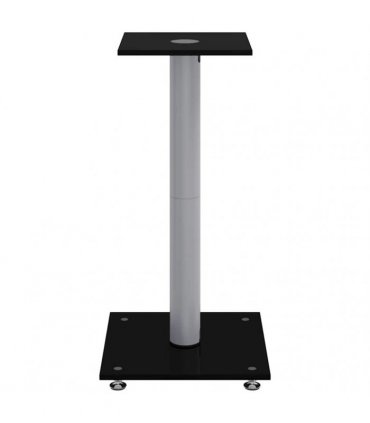 vidaXL Speaker Stands 2 pcs Black&Silver Tempered Glass 1 Pillar Design — Colour: black and silver