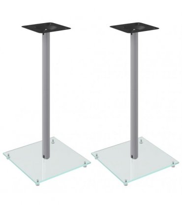vidaXL Speaker Stands 2 pcs Silver Tempered Glass 1 Pillar Design — Size: 40 x 40 x 86 cm