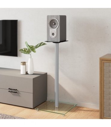 vidaXL Speaker Stands 2 pcs Silver Tempered Glass 1 Pillar Design — Size: 40 x 40 x 86 cm
