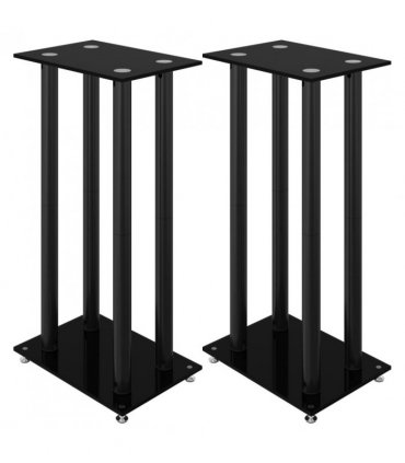 vidaXL Speaker Stands 2 pcs Black Tempered Glass 4 Pillars Design