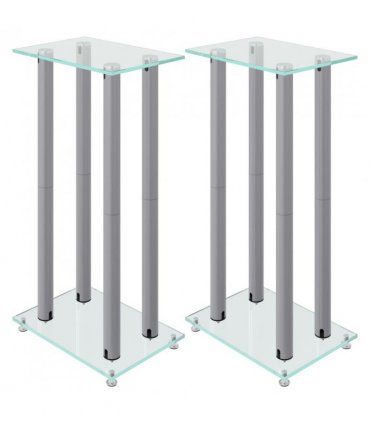 vidaXL Speaker Stands 2pcs Silver Tempered Glass 4 Pillars Design