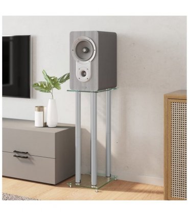 vidaXL Speaker Stands 2pcs Silver Tempered Glass 4 Pillars Design
