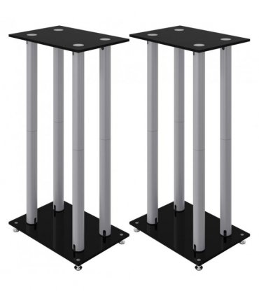 vidaXL Speaker Stands 2 pcs Black&Silver Tempered Glass 4 Pillars Design — Colour: black and silver
