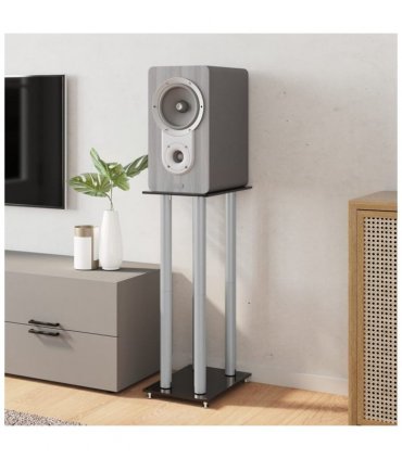 vidaXL Speaker Stands 2 pcs Black&Silver Tempered Glass 4 Pillars Design — Colour: black and silver