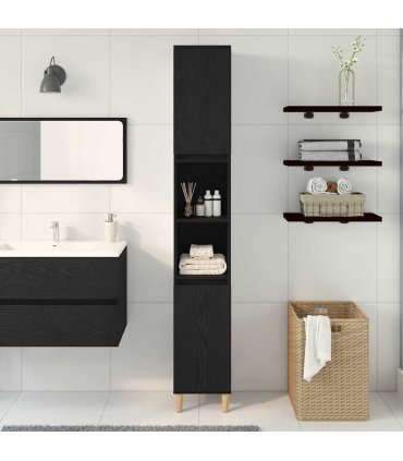 vidaXL Bathroom Cabinet Black Oak 30 x 30 x 190 cm Engineered Wood