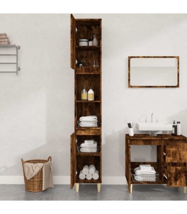 vidaXL Bathroom Cabinet Smoked Oak 30x30x190 cm Engineered Wood