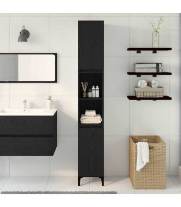 vidaXL Bathroom Cabinet Black Oak 30 x 30 x 190 cm Engineered Wood — V0672037738
