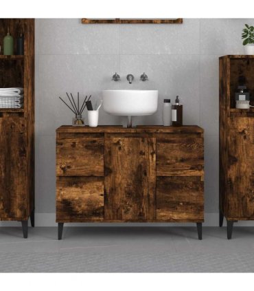 vidaXL Sink Cabinet Smoked Oak 80x33x60 cm Engineered Wood — V0672037779