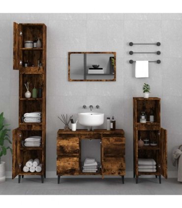 vidaXL Sink Cabinet Smoked Oak 80x33x60 cm Engineered Wood — V0672037779