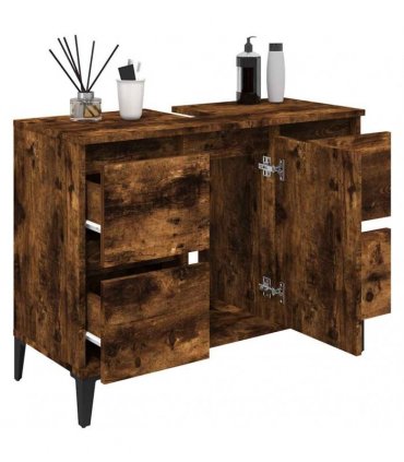 vidaXL Sink Cabinet Smoked Oak 80x33x60 cm Engineered Wood — V0672037779