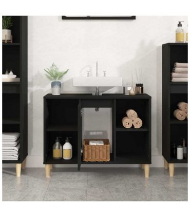 vidaXL Sink Cabinet Black 80x33x60 cm Engineered Wood