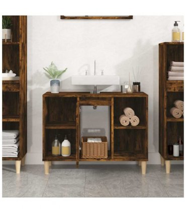 vidaXL Sink Cabinet Smoked Oak 80x33x60 cm Engineered Wood — V0672037788