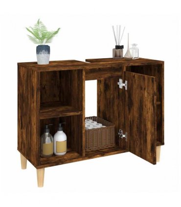 vidaXL Sink Cabinet Smoked Oak 80x33x60 cm Engineered Wood — V0672037788