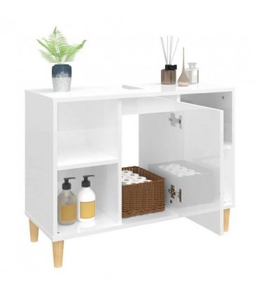 vidaXL Sink Cabinet High Gloss White 80x33x60 cm Engineered Wood