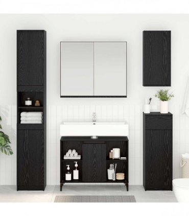 vidaXL Sink cabinet Black Oak 80 x 33 x 60 cm Engineered Wood and Iron