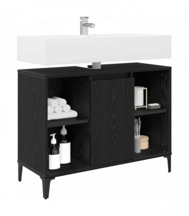 vidaXL Sink cabinet Black Oak 80 x 33 x 60 cm Engineered Wood and Iron
