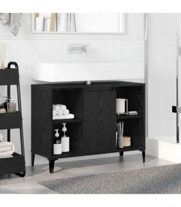 vidaXL Sink cabinet Black Oak 80 x 33 x 60 cm Engineered Wood and Iron