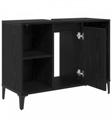 vidaXL Sink cabinet Black Oak 80 x 33 x 60 cm Engineered Wood and Iron