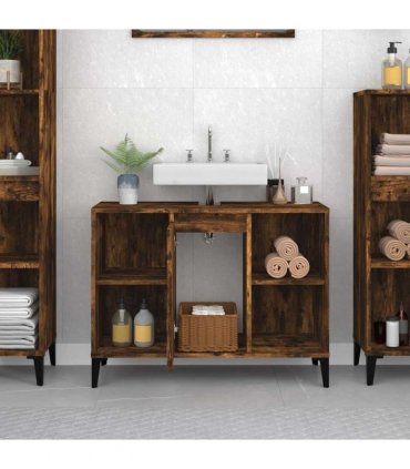 vidaXL Sink Cabinet Smoked Oak 80x33x60 cm Engineered Wood — V0672037809