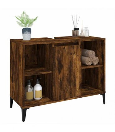 vidaXL Sink Cabinet Smoked Oak 80x33x60 cm Engineered Wood — V0672037809