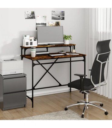vidaXL Desk Smoked Oak 100x50x90 cm Engineered Wood and Iron — Size: 100 x 50 x 90 cm