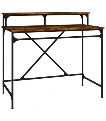 vidaXL Desk Smoked Oak 100x50x90 cm Engineered Wood and Iron — Size: 100 x 50 x 90 cm