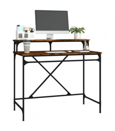 vidaXL Desk Smoked Oak 100x50x90 cm Engineered Wood and Iron — Size: 100 x 50 x 90 cm
